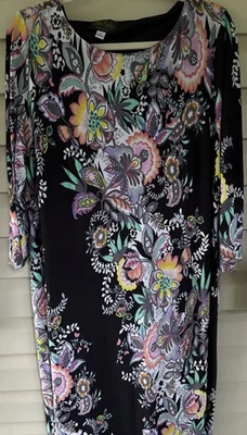 Bob Mackie Wearable Art Paisley Floral Midi Dress Women’s Size L Colorful Artsy - Image 1 of 4