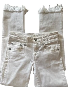 R13-White Boy Straight 2 Spiral-Distressed Cotton Jeans-Size 24-Made in Italy - Picture 1 of 9