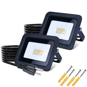 20W 2Pack LED Flood Light with 5FT Cord, Plug in Safety Lights for Flag, Gard... - Picture 1 of 8