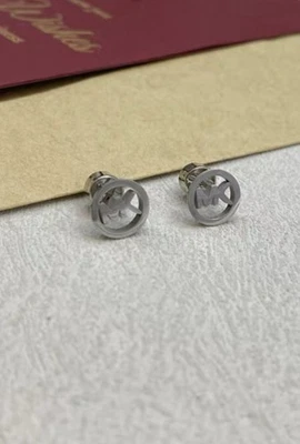 MICHAEL KORS Silver Tone Pave Stud Earrings Gift Pouch Free Shipping - Image 1 of 3