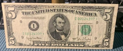 Very Fine 1950 $5 Minneapolis district Star Note Federal Reserve Note Very Rare* - Image 1 of 3