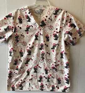 Cherokee Scrub Top Morehead Inc Mac Mutts Scottie Dogs Love Size Small - Picture 1 of 7