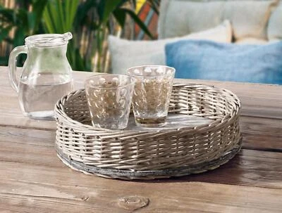 Tablett Tablettkorb Serviertablett aus Weide grau rund Shabby Look, Deko Korb - Bild 1 von 4
