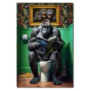 Gorilla Sitting On Loo / Toilet Art Printed on Aluminium Sheet Waterproof - Picture 1 of 2