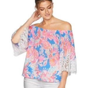 Top Lilly Pulitzer Zaylee XS Fuera del Hombro Bennet Blue Bay Dreamin 29287 - Imagen 1 de 6