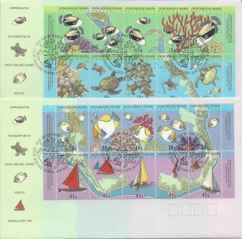 1994 FDC Cocos Islands. Resumption Australia Post Issues "Marine Life" Pict.FDI Cover