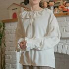 Women Corduroy Ruffles Shirts Vintage Lolita Blouse Puff Sleeve Tops Casual