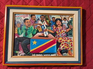 JP Kiangu Arfican listed artist painting "Congo Vote 2011" acrylic on canvas - Picture 1 of 12