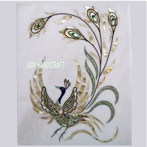 18" x 12'' white Marble Center wall panel peacock Table Top Inlay lapis mop - Picture 1 of 4