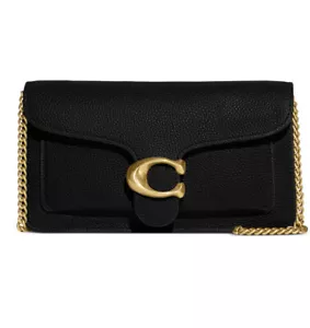 ❤️Coach Tabby Chain Brass/black Polished Pebble Leather Clutch - Picture 1 of 5