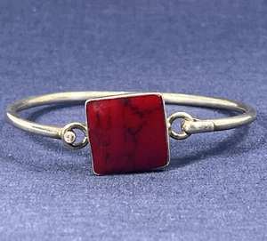 Vintage Sterling Silver Genuine Red Jasper Hook-n-Eye Bangle Bracelet Size 6.50” - Picture 1 of 7
