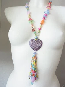 Collar cadena larga colgante hippie boho corazón mejillones trozos vidrioper - Imagen 1 de 9