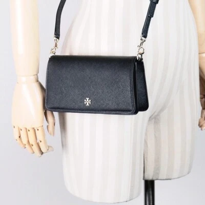 Tory Burch Emerson Black Saffiano Mini Crossbody Purse Bag Clutch 159463 - Image 1 of 4
