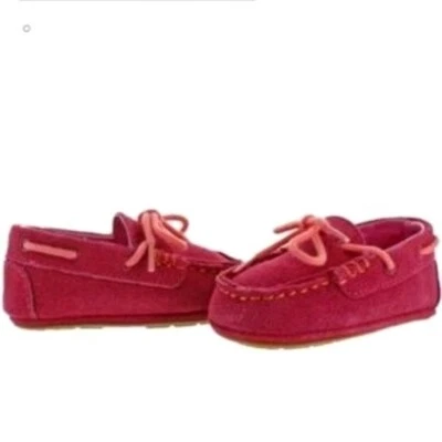 COLE HAAN Infant Shoes Size 2 Pink Grant Driver Moccasins Suede Gift Baby Shower - Image 1 of 4