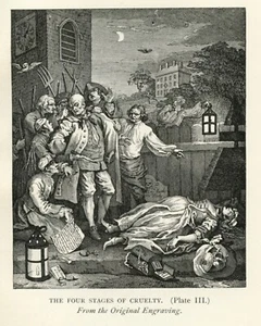 Grabado Hogarth CUATRO ETAPAS DE CRUELDAD asesinato y robo 1891 impresión vintage - Imagen 1 de 3