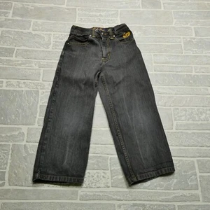 VINTAGE Phat Farm Jeans Youth Size 6 Black Denim Wide Leg Embroidered Y2K HipHop - Picture 1 of 8
