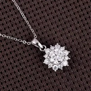 2Ct Round Lab Created Diamond Flower Pendant 18" Chain 14K White Gold Plated - Picture 1 of 5