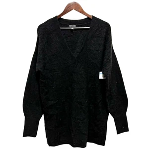 Halogen Women's Size S V-Neck Long Sleeve Ribbed Side Slits Tunic Sweater Black - Picture 1 of 8