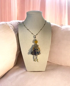 RS PARIS Beaded Rhinestones Enamel Gem Doll Pendant Necklace 32" - Picture 1 of 6