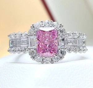 1ct Pink Diamond Ring, 18K Gold Vermeil, Lab Grown, Radiant Cut - Picture 1 of 9