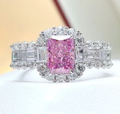 1ct Pink Diamond Ring, 18K Gold Vermeil, Lab Grown, Radiant Cut - Image 1 of 4