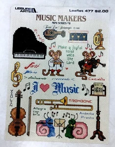 Leisure Arts Music Makers instruments animals miniseries #8 cross stitch pattern - Picture 1 of 3