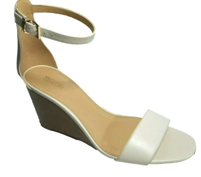 MICHAEL KORS Talla 10 Cuero Crema Claro Correa al Tobillo Tacón de Cuña Sandalia Zapatos NUEVO Foto 1 de 4