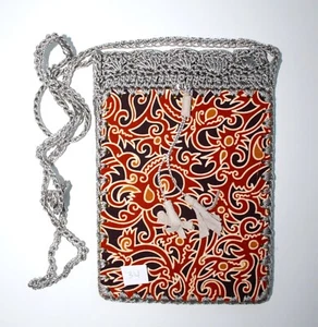 Borsa a tracolla piccola in tessuto Batik stampa etnica e uncinetto #34 fatta a mano - Foto 1 di 3