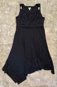 Chico’s Women’s Sleeveless A Line Dress Asymmetrical Hem Black Silver Accents 2 - Picture 1 of 3