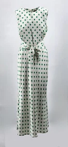 MARKS AND SPENCER IVORY SPOTTED SATIN FEEL SLEEVELESS MAXI DRESS RRP £49.50