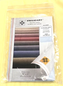 ZWEIGART DAMASK AIDA 14 CT Ice Blue 18” X 21” Pkg. Opened No Damage Needlecraft - Picture 1 of 3