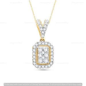 0.50 Ct Round Cut Natural I2 H Diamond Cluster Pendant 14K Yellow Gold 18" Chain - Picture 1 of 6