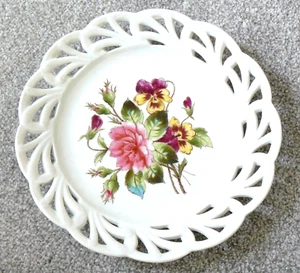 ANTIK - ÖSTERREICHISCHER Porzellan KUCHENTELLER (O & E Gutherz) - Stiefmütterchen & Rosen - Sehr guter Zustand - Bild 1 von 3