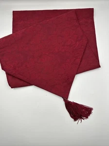 Rich Maroon Table Runner Pointed Ends Tassels Geometric Pattern 69"x13.5" - Picture 1 of 11
