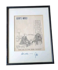 BERRY'S WORLD*JIM BERRY AUTOGRAPHED PENCIL DRAWING*COMICS*one-of-a-kindREAL - Picture 1 of 7