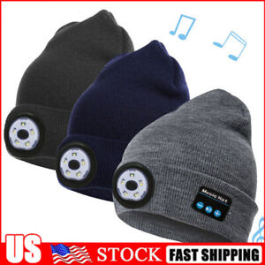 Unisex USB Beanie Hat Wireless Bluetooth 5.0 Music LED Headlight Winter Knit Cap