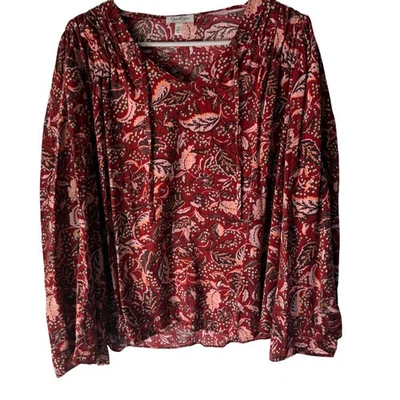 Jessica Simpson Burgundy Floral Print Tassel Neck Long Slv Blouse XL Fall Boho - Image 1 of 4
