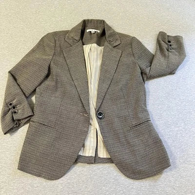 Cabi Blazer Womens 4 Brown Black Single Button 3/4 Sleeve Ruched Casual Career - Image 1 of 4