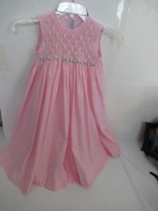P77 Girls size 6 Pink Micro Check Hand Smocked Dress by Orient Expressed - Picture 1 of 8