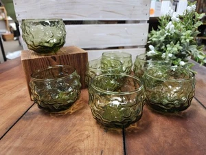 1960s Anchor Hocking Milano Lido Green Avocado Roly Poly Rocks 8oz Bar Set of 7 - Picture 1 of 4
