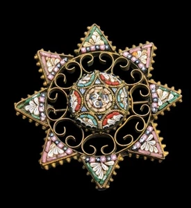 *As-is* Vintage Micro Mosaic Italian Glass Chips Star Sun Italy Pin Brooch *Read - Picture 1 of 13