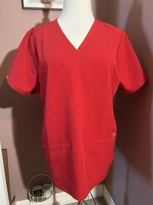 Blusa esfoliante Figs Casma feminina tamanho XL bolsos vermelhos PO 5623 - Imagem 1 de 4