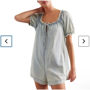 Mameluco Babydoll de mezclilla con margarita Free People para mujer XL azul boho festival de gran tamaño - Imagen 1 de 11