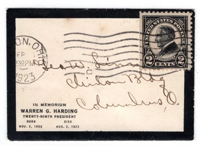 #610 Harding 1923 FDC - 1st Geo Linn on Tiny Mourning Cover - Image 1 of 2