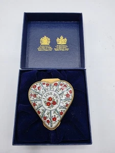 Vintage Halcyon Days Enamel I Love You Floral Heart Shaped Trinket Box w/Box - Picture 1 of 11