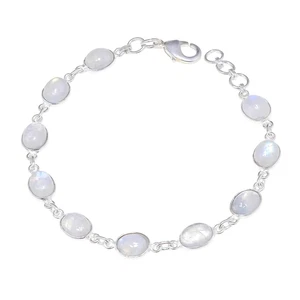 Moonstone Gemstone 925 Sterling Silver Jewelry Handmade Chain Bracelet - Picture 1 of 5