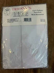 Girl's Size L (7-10) Fashion Pantyhose Fancy Bear with Rhinestone White - A0054 - Picture 1 of 5