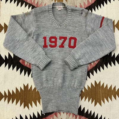 Vintage Ohio State Class Of 1970 College Letterman Sweater Sz 36 - Gray - Image 1 of 4