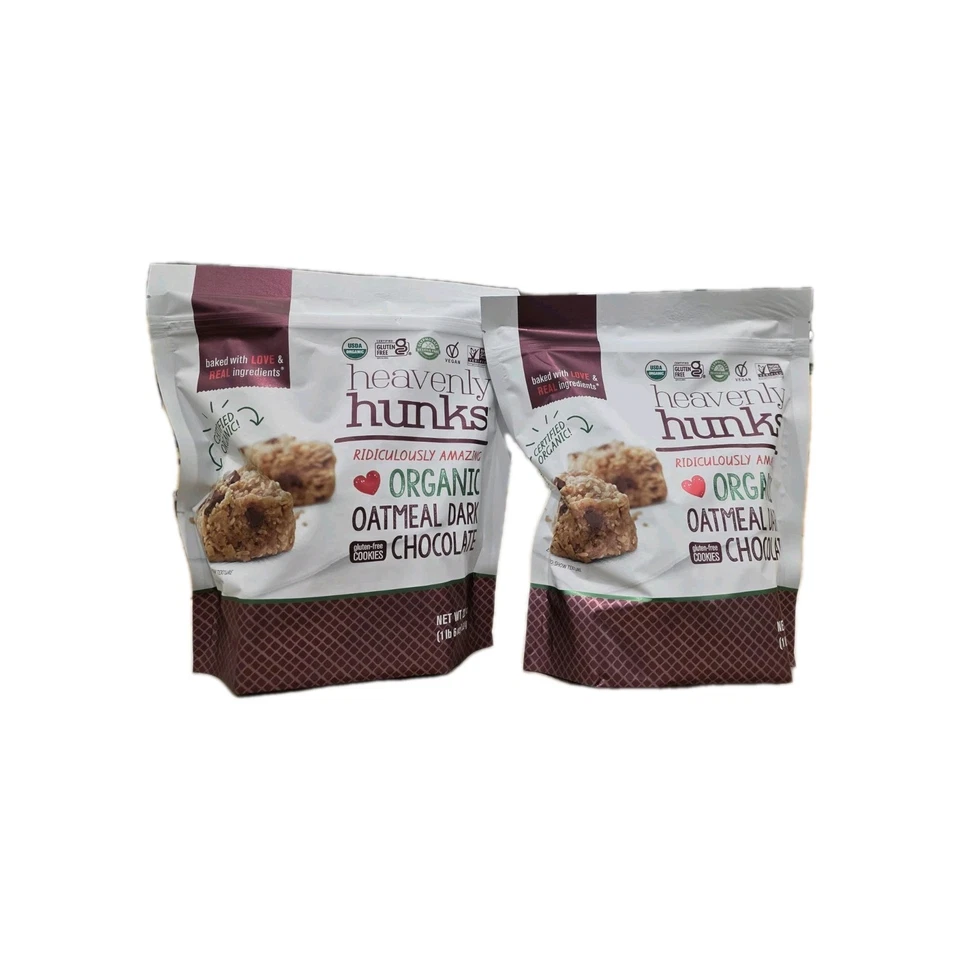 Heavenly Hunks Organic Oatmeal Dark Chocolate Cookies Lot of 2 Bags 22oz Each - Image 1 of 2