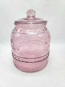 The Pioneer Woman Canister Glass 7 Inches Cassie Pink Embossed Jar - Picture 1 of 8